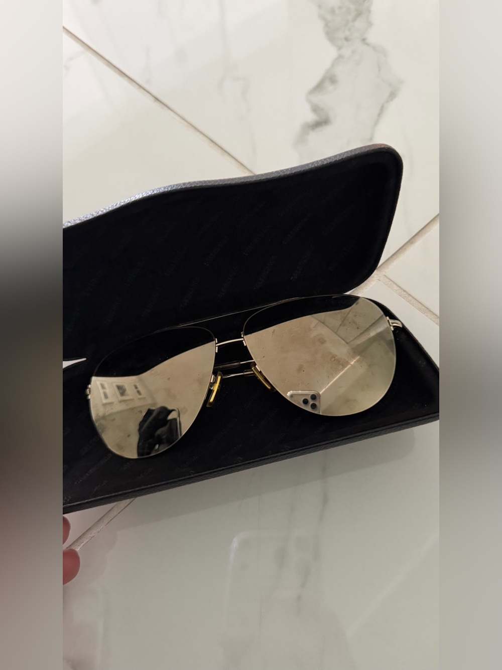 Balenciaga Gold Frame Aviator Sunglasses with Mirrored Lenses